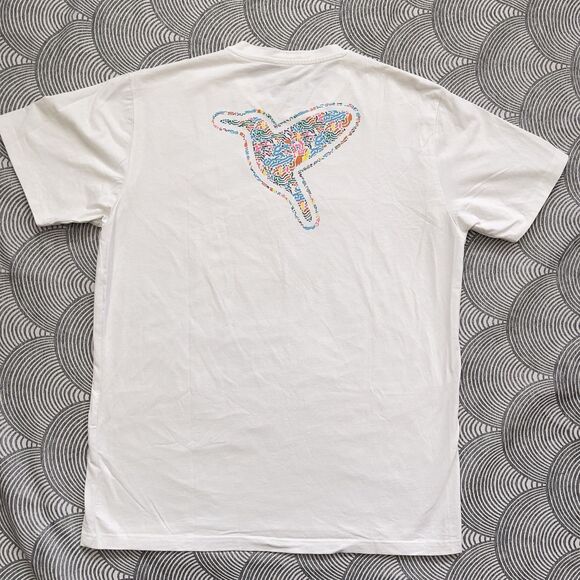 Birdgogs Hummingbird Floral Logo Back Cotton Blend T Shirt White Men L EUC - Picture 11 of 11